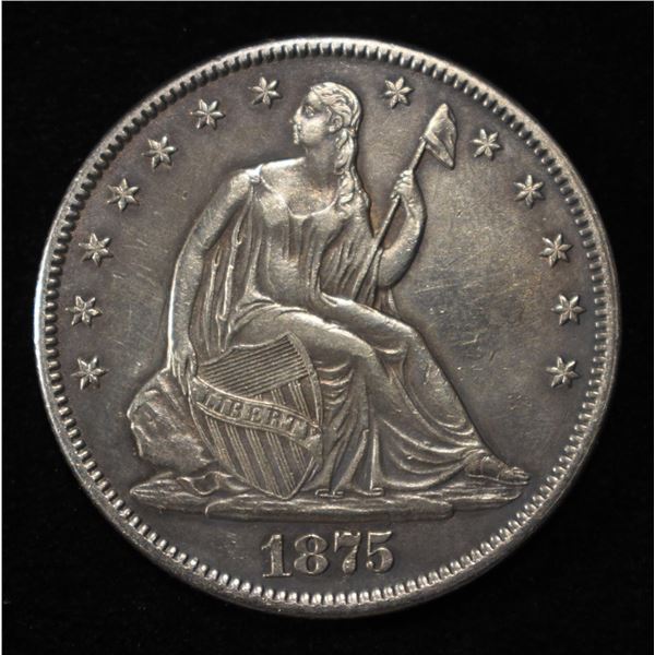 1875-CC SEATED LIBERTY HALF DOLLAR CH AU
