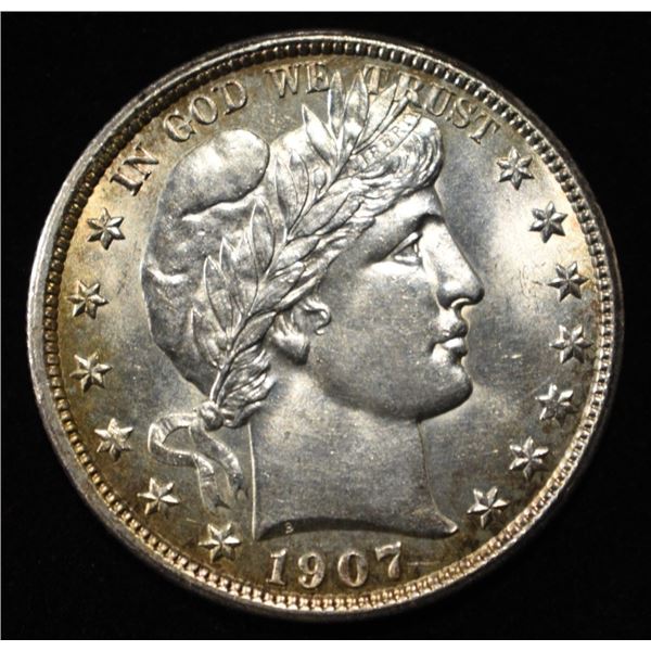 1907-D BARBER HALF DOLLAR CH/GEM BU