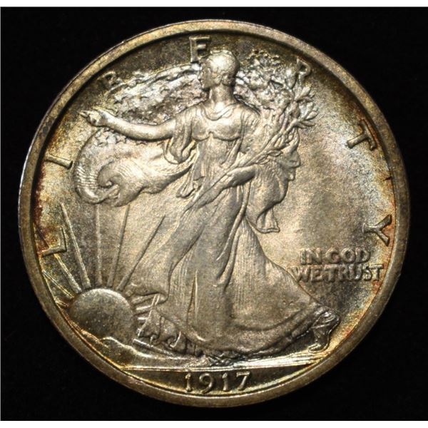 1917 WALKING LIBERTY HALF GEM BU COLOR