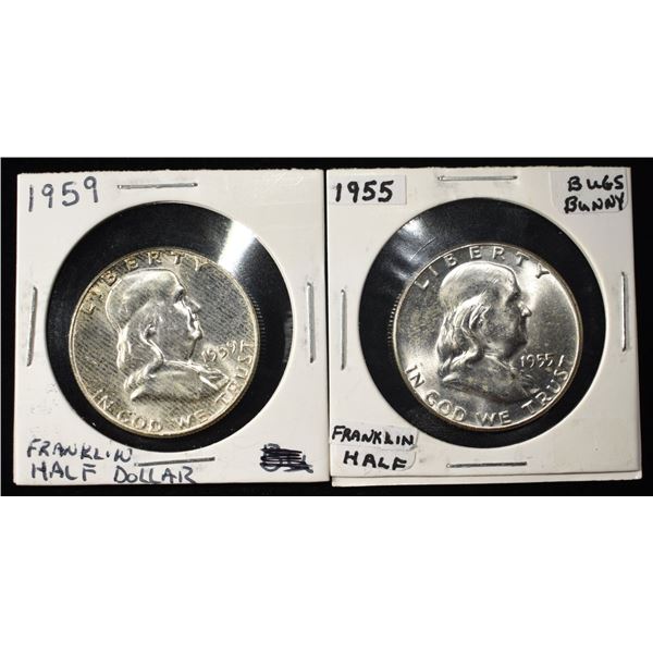 1955 & 1959 FRANKLIN HALF DOLLARS