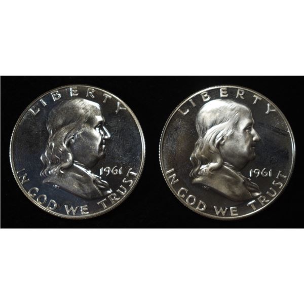 (2) 1961 90% SILVER FRANKLIN HALF DOLLARS PROOF BU