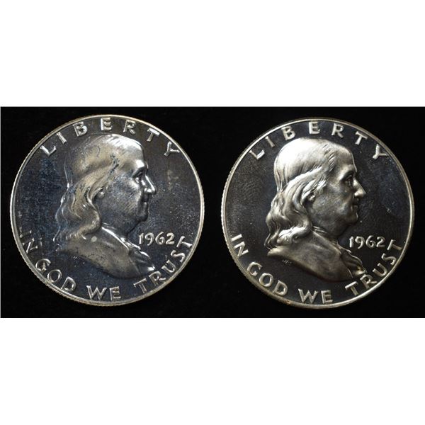 (2) 90% SILVER 1962 FRANKLIN HALF DOLLARS PROOF BU