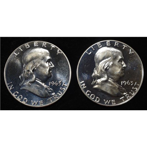 (2) 90% SILVER 1963 FRANKLIN HALF DOLLARS PROOF BU
