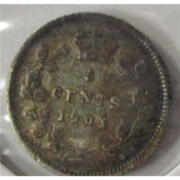 1901 CANADA VICTORIAN SILVER FIVE CENT
