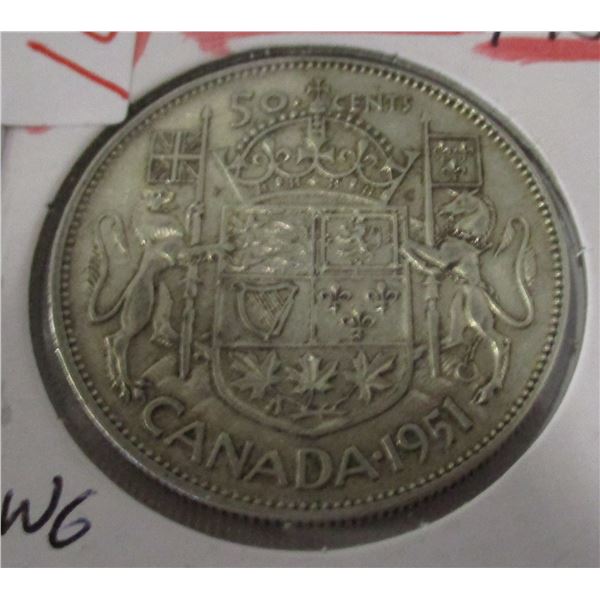 1951 CANADA KING GEORGE VI SILVER HALF DOLLAR