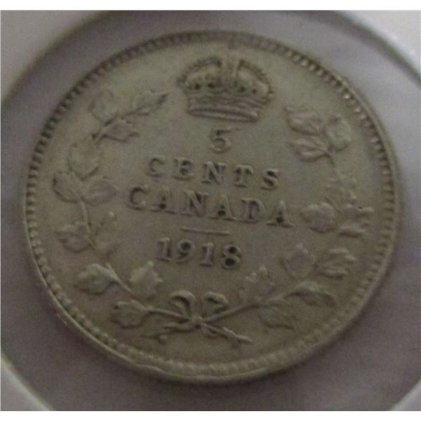 1918 CANADA KING GEORGE V SILVER FIVE CENT
