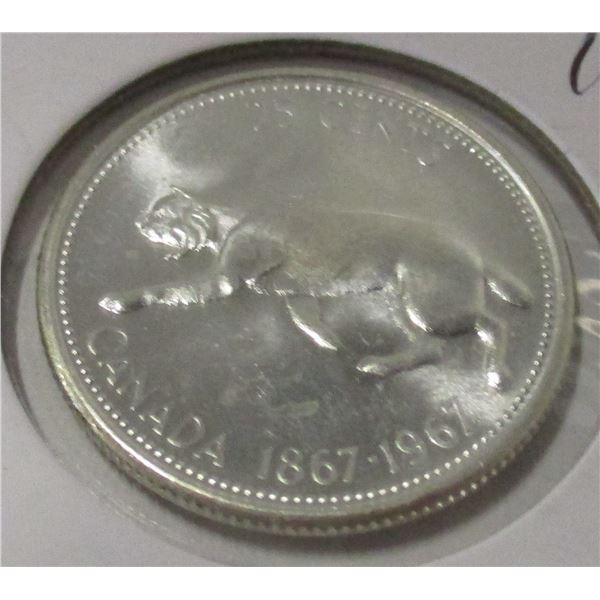 1867 - 1967 CH/BU CANADA LYNX SILVER QUARTER