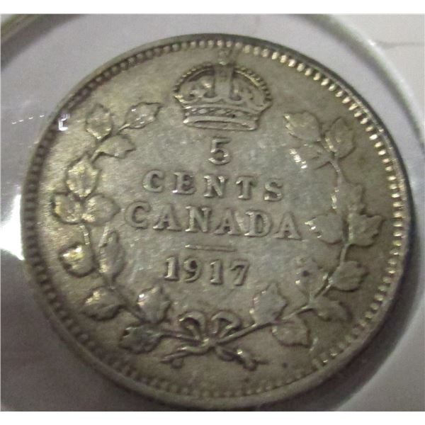 1917 CANADA KING GEORGE V SILVER FIVE CENT