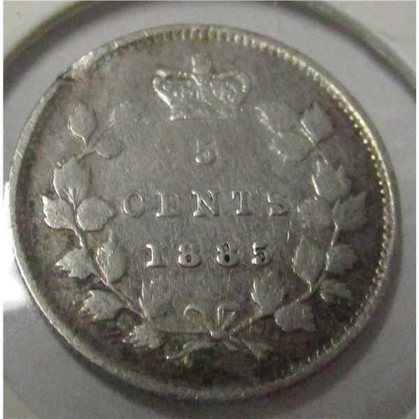 1885 (LARGE 5) CANADA VICTORIAN SILVER FIVE CENT