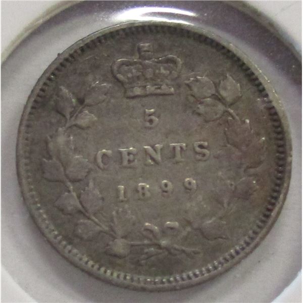1899 CANADA VICTORIAN SILVER FIVE CENT