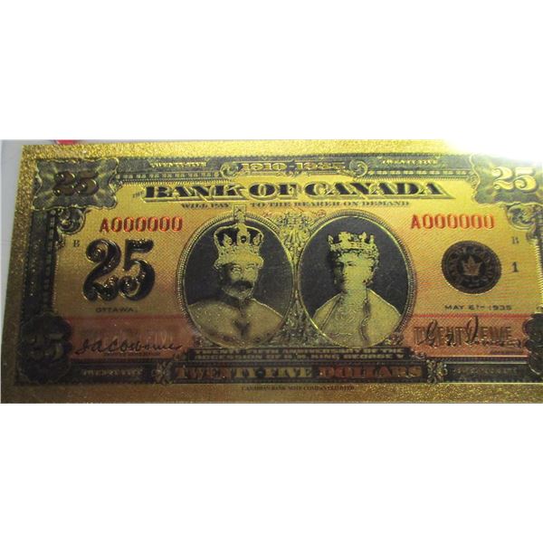 1935 BANK OF CANADA GOLD SHIELD $25 BILL (NOT LEGAL TENDER)
