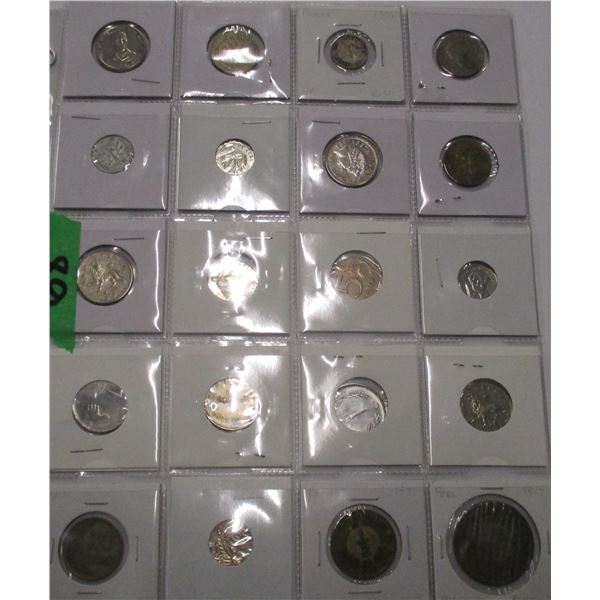 PAGE OF 20 ASSORTED WORLD COINS