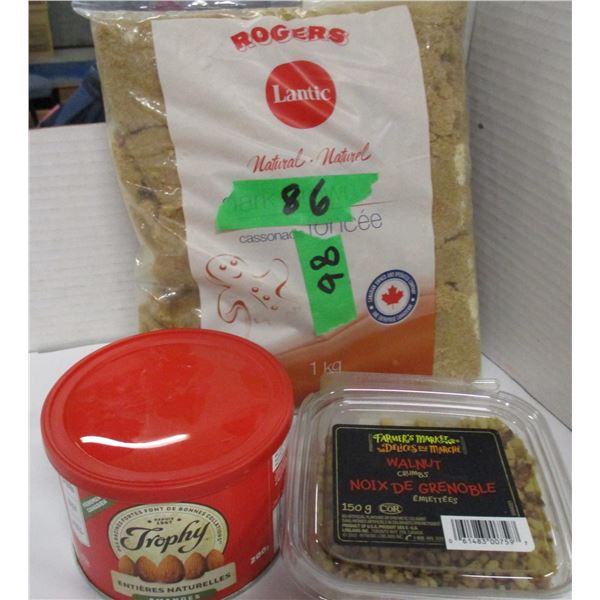 SHELF PULLS (AS IS):  WALNUTS (150G), ALMOND NUTS (200G), BROWN SUGAR (HARD) (1 KG)
