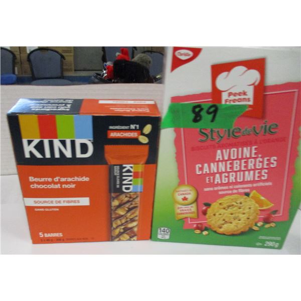 SHELF PULLS (AS IS):  CRANBERRY & OAT BISCUITS (290G) & KIND DARK CHOCOLATE BARS (5 X 40G)