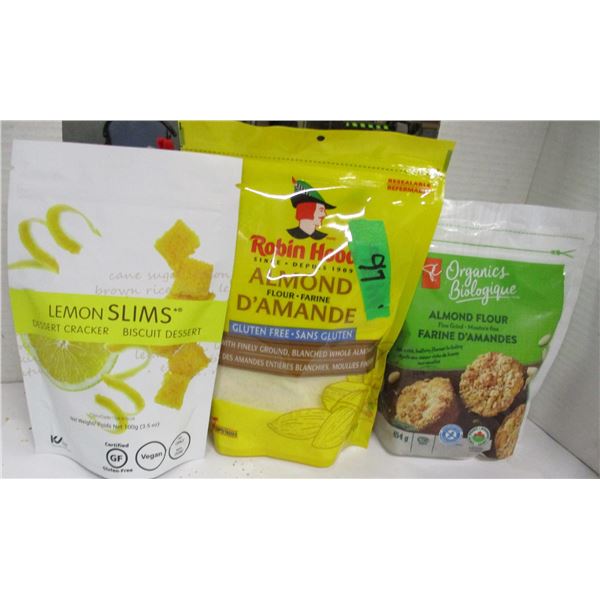 SHELF PULLS (AS IS):  ALMOND FLOUR (2 BAGS), LEMON SLIMS (1 BAG)
