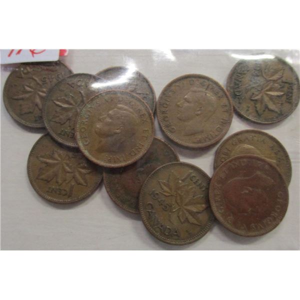 LOT OF 12 LAST OF CANADA KING GEORGE VI MIXED DATE PENNIES