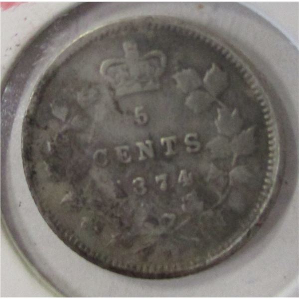 1874 CANADA VICTORIAN SILVER FIVE CENT