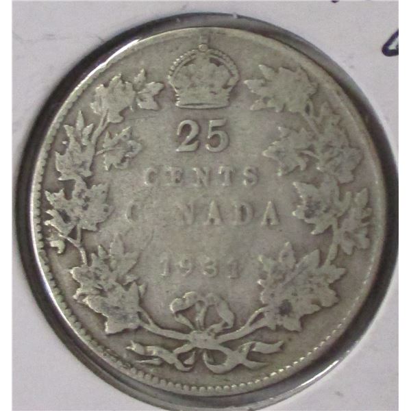 1931 CANADA KING GEORGE V SILVER QUARTER