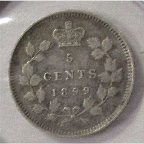 1899 CANADA VICTORIAN SILVER FIVE CENT