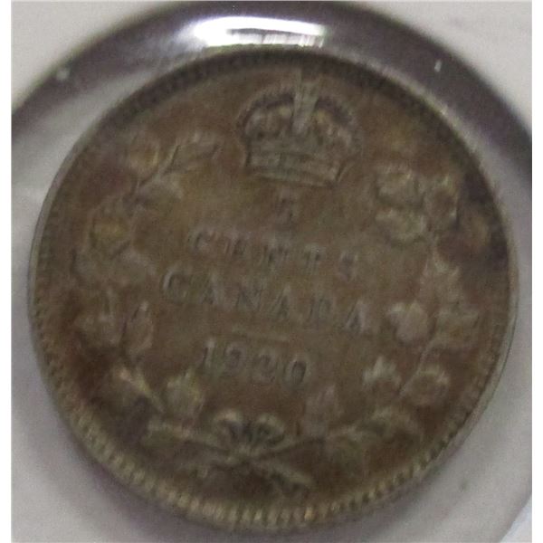 1920 CANADA KING GEORGE V SILVER FIVE CENT