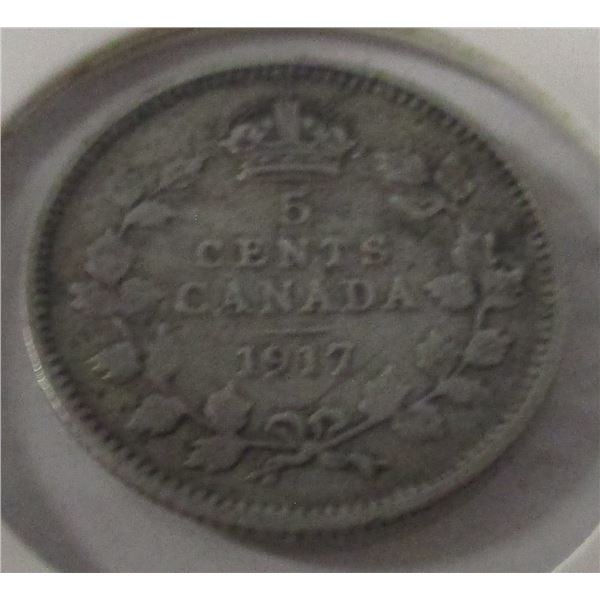 1917 CANADA KING GEORGE V SILVER FIVE CENT