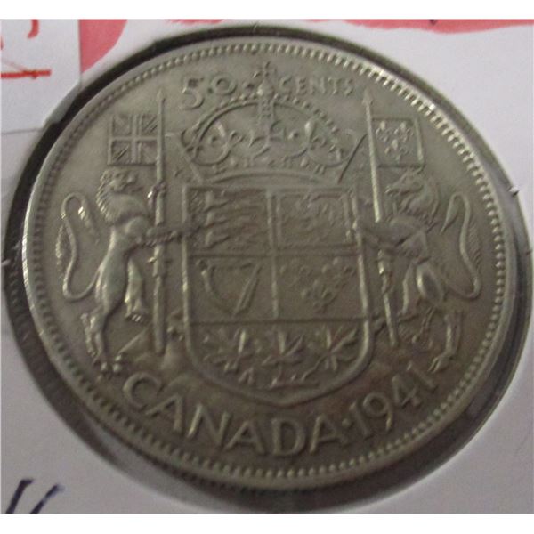 1941 CANADA KING GEORGE VI SILVER HALF DOLLAR