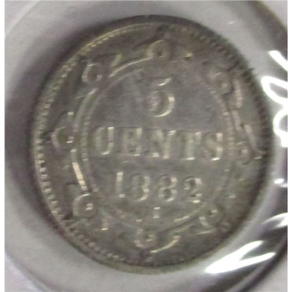 1882H NEWFOUNDLAND VICTORIAN SILVER FIVE CENT