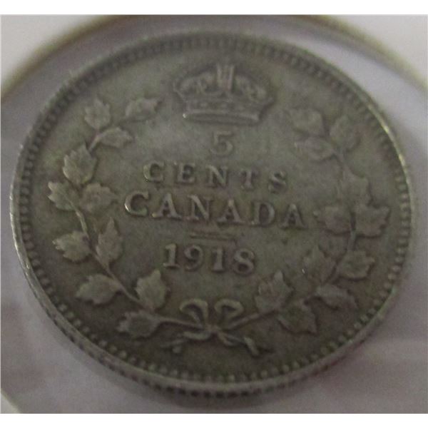1918 CANADA KING GEORGE V SILVER FIVE CENT