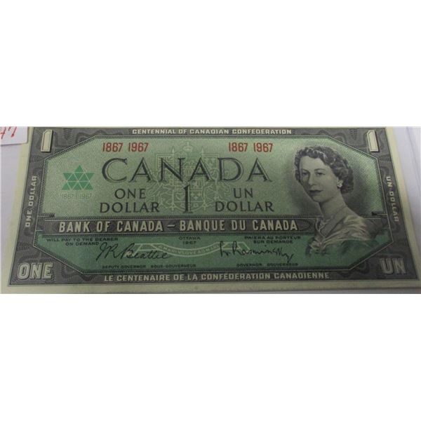 1967 CRISP UNCIRCULATED (NO SERIAL NUMBER) CANADA $1 BANK NOTE
