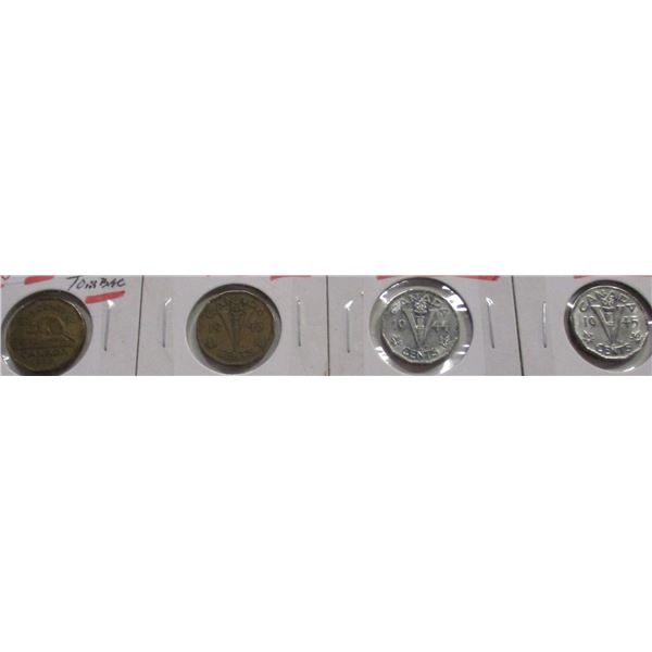 1942 WORLD WAR TOMBAC, 1943 VICTORY, 1944 & 1945 VICTORY NICKELS