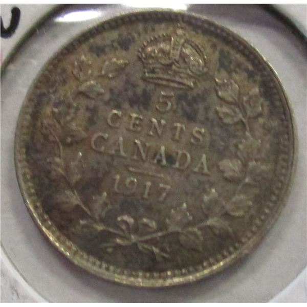 1917 CANADA KING GEORGE V SILVER FIVE CENT