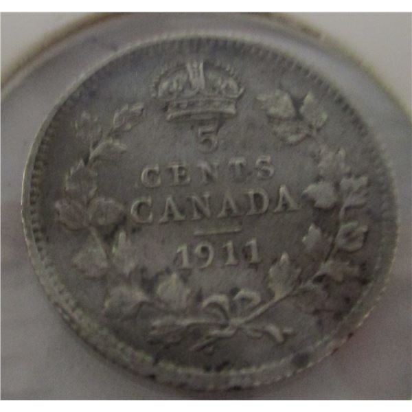 1911 CANADA KING GEORGE V SILVER FIVE CENT