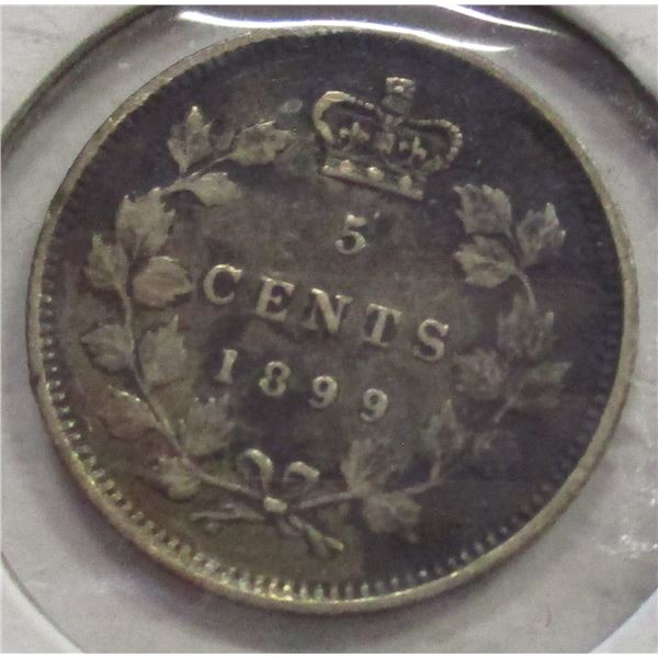 1899 CANADA VICTORIAN SILVER FIVE CENT