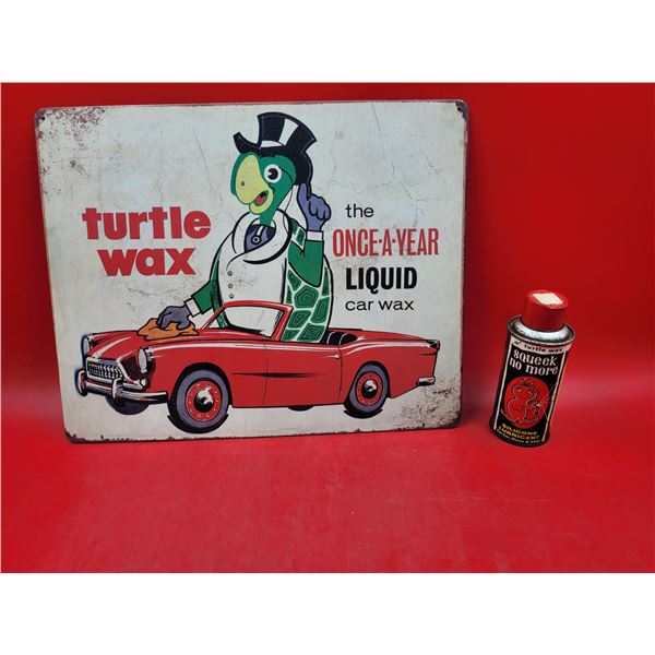 Turtle Wax Advertising Sign & Turtle Wax Squeek No More Tin