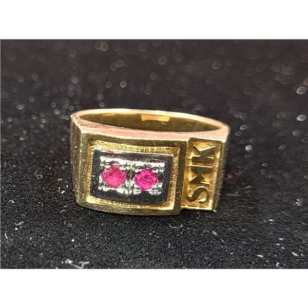 1980s 10 Kt. Speedy Muffler King 10-Year Ring w/ 2 Rubies