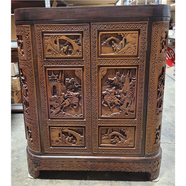 Chinese Carved Wood Bar Cabinet