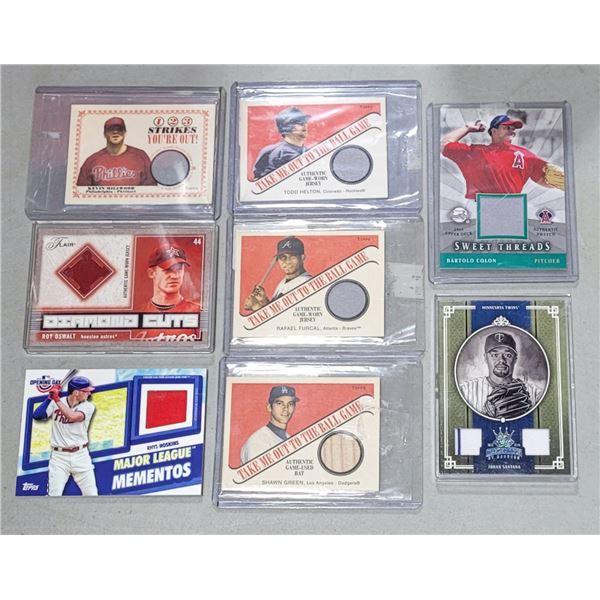 Lot of Assorted Baseball Cards Containing Pieces of Jersey & Bat