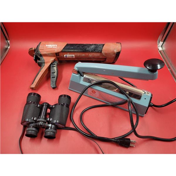 Tasco Binoculars, Impulse Sealer, & Hilti Manual Anchor Adhesive Dispenser