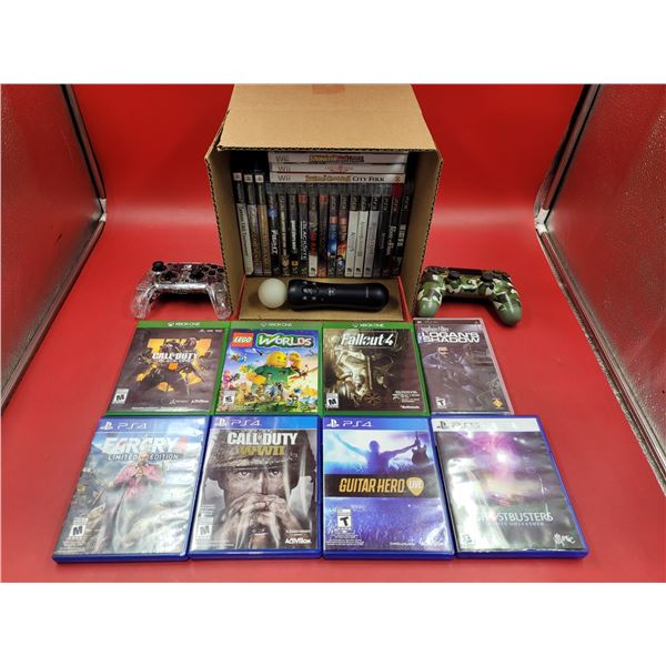 Lot of Assorted Video Games w/ Controllers, Xbox One Games, PS4 Games, Wii Games, & More