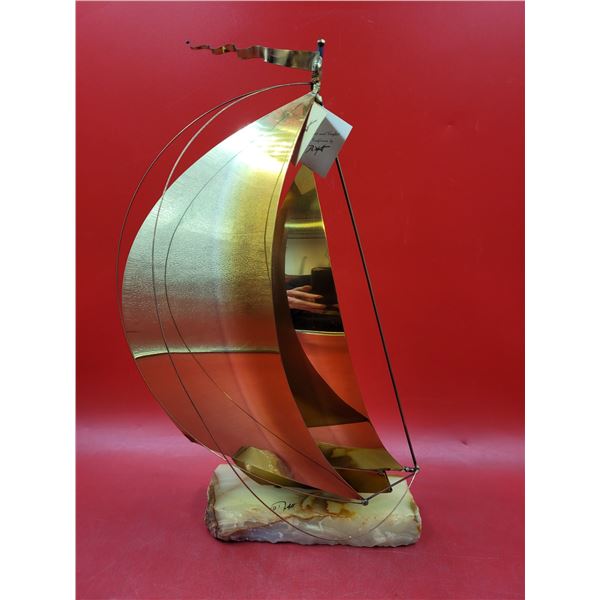 VTG Brass Sailboat Sculpture on Stone by DeMott
