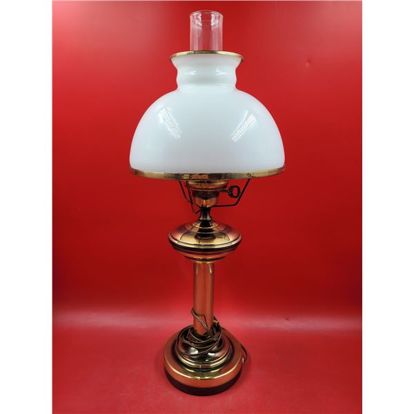 Hurrican Lamp w/ Brass Base & Milk Glass Shade