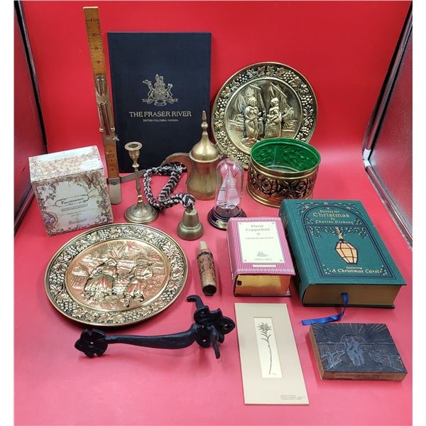 Variety Lot w/ Decorative Wall Plates, VTG Books, Glass Ship Art, & More