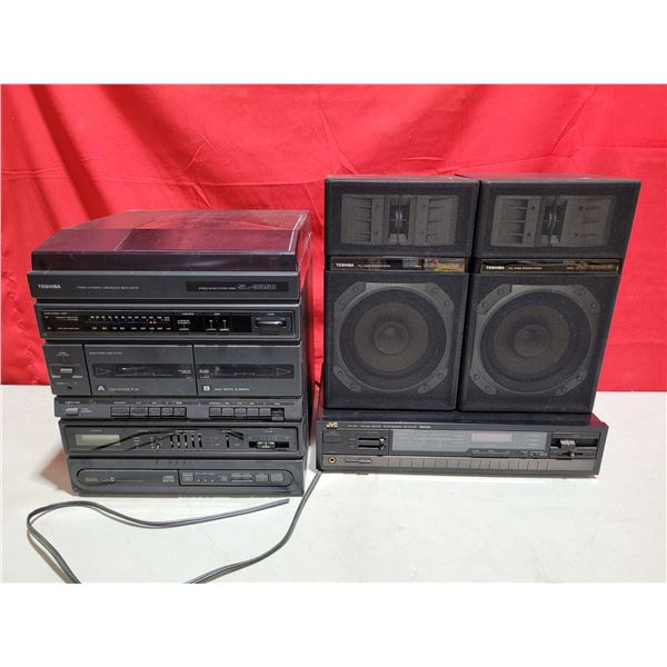 Toshiba Stereo Sound Sysem Model SL-3358, JVC Digital Synthesizer Receiver, & Pair of Toshiba Speake
