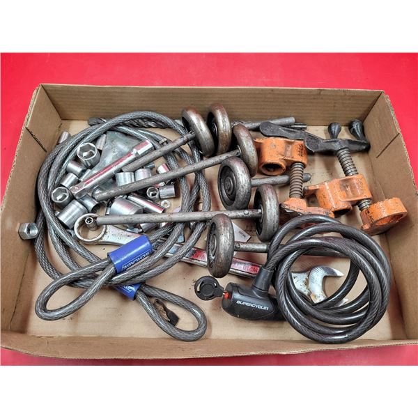 Bike Locks, Sockets, Pipe Clamps, & Garage Door Rollers