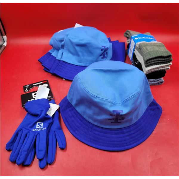 Bucket Hats, Columbia Socks, & Salomon Gloves