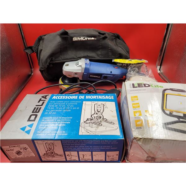 Simonz Power Sander, Delta Mortising Attachment and LEDforlife work light