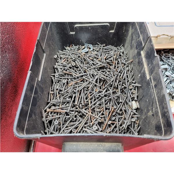 Steel chains, tub of screws and metal staples