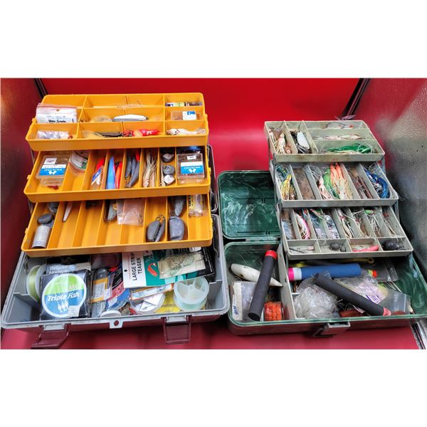 2 Fishing Tackle boxes wiht lures, bobbers and hooks