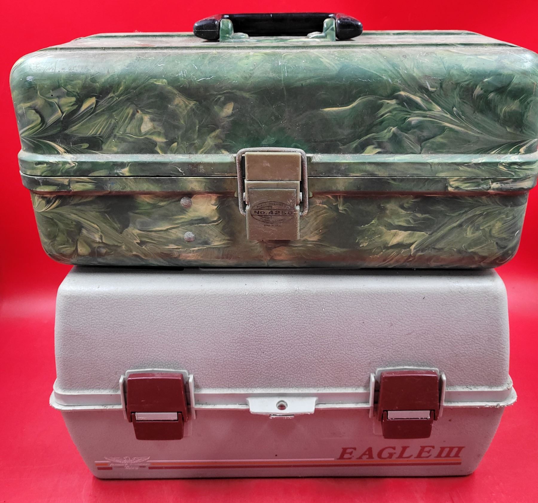 2 Fishing Tackle boxes wiht lures, bobbers and hooks