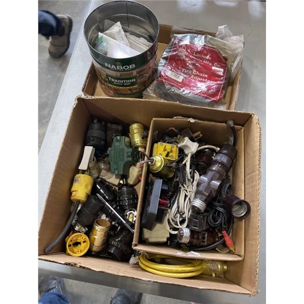 2 TRAYS OF ELECTRICAL INCLUDING TIRE CHAIN RUBBER ADJUSTER